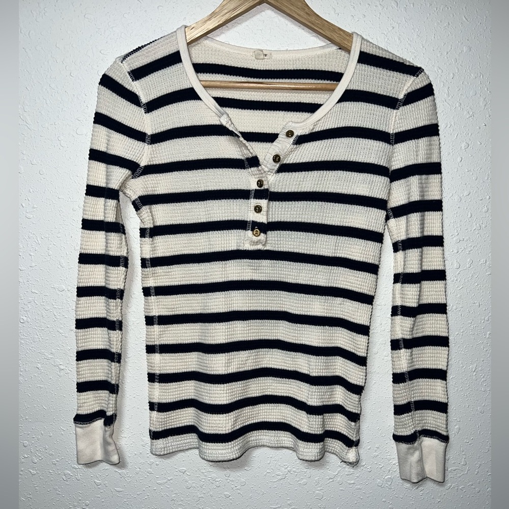 Vintage JCREW Striped‎ Henley Long Sleeve Shirt Size Small